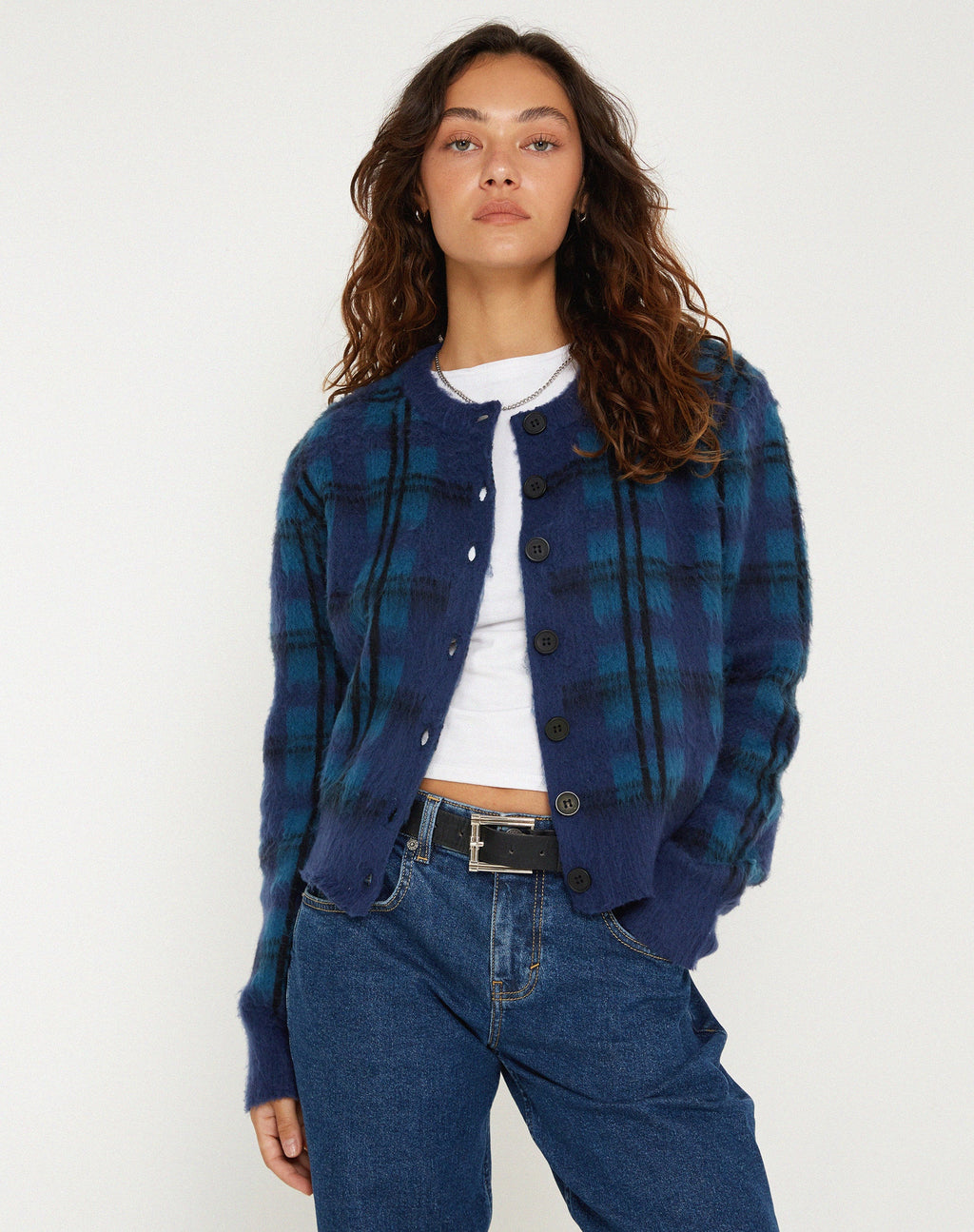 Chaqueta abotonada Anzio de cuadros múltiples azul marino