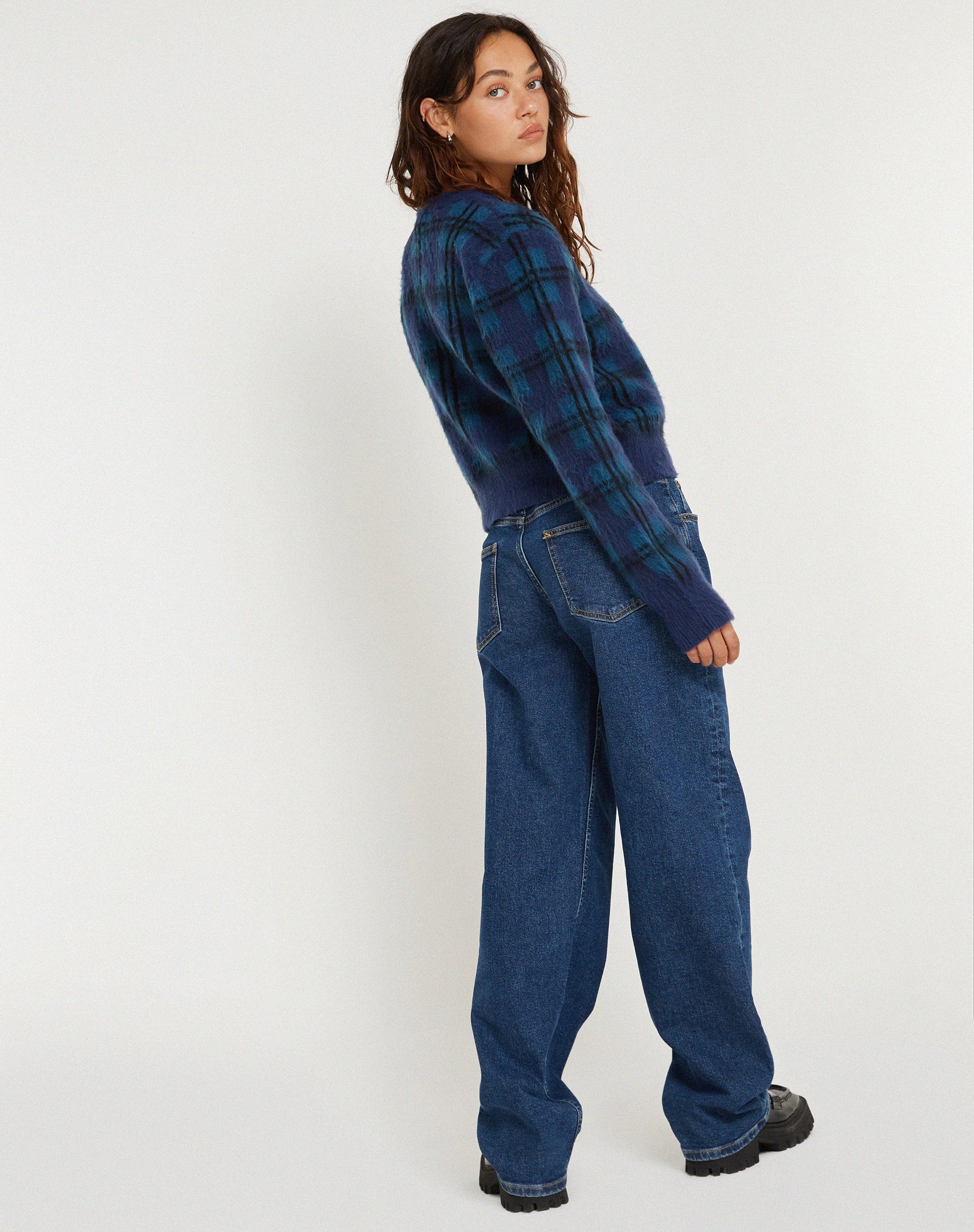 imagen de Anzio Button Up Cardi en cuadros azul marino