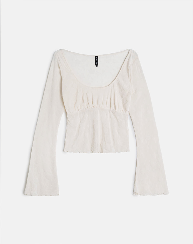 Imagen de Aqsa Top de manga larga en flock floral Crema