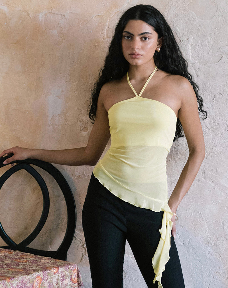 Arabella Top de cuello redondo en malla Limón