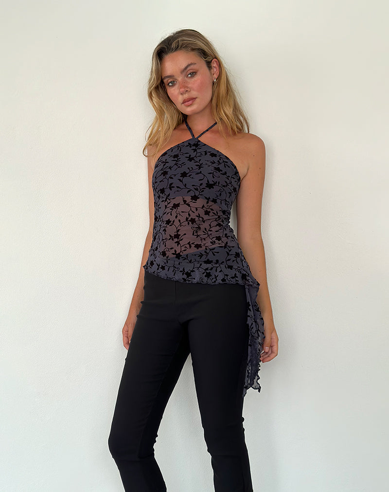 Imagen de Arabella Top Cuello Haltern en Pretty Petal Flock Azul Marino