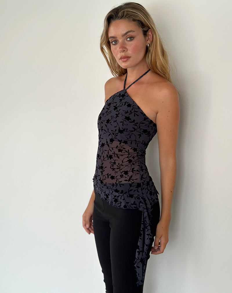 Imagen de Arabella Top Cuello Haltern en Pretty Petal Flock Azul Marino