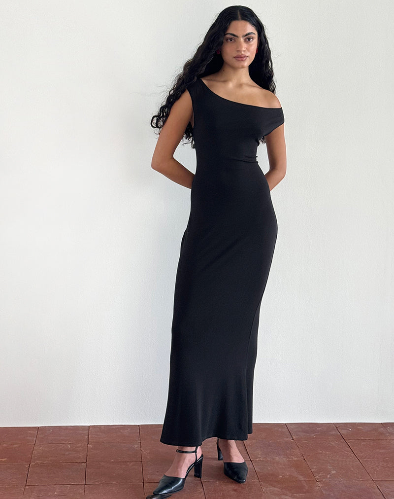 Maxi Vestido Asimétrico de Punto de Ardita en Negro
