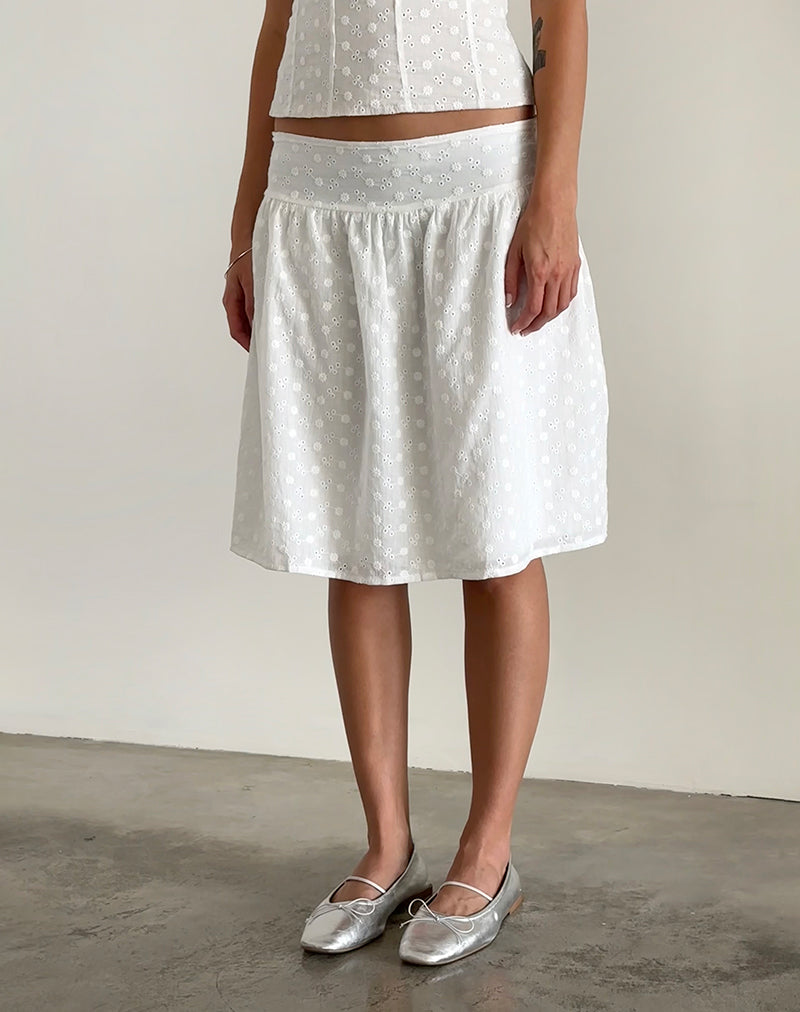 Aristia Falda Midi en Tejido Broderie Blanco