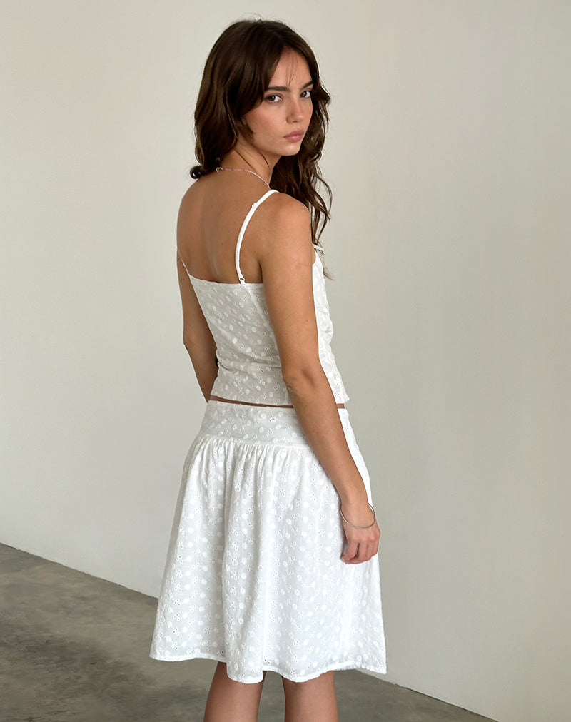 Imagen de Aristia Falda midi en tejido broderie Blanco