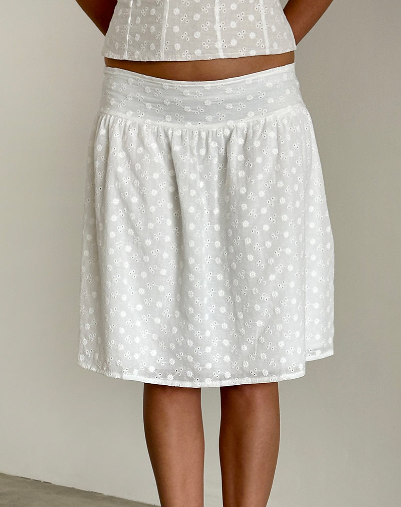Imagen de Aristia Falda midi en tejido broderie Blanco