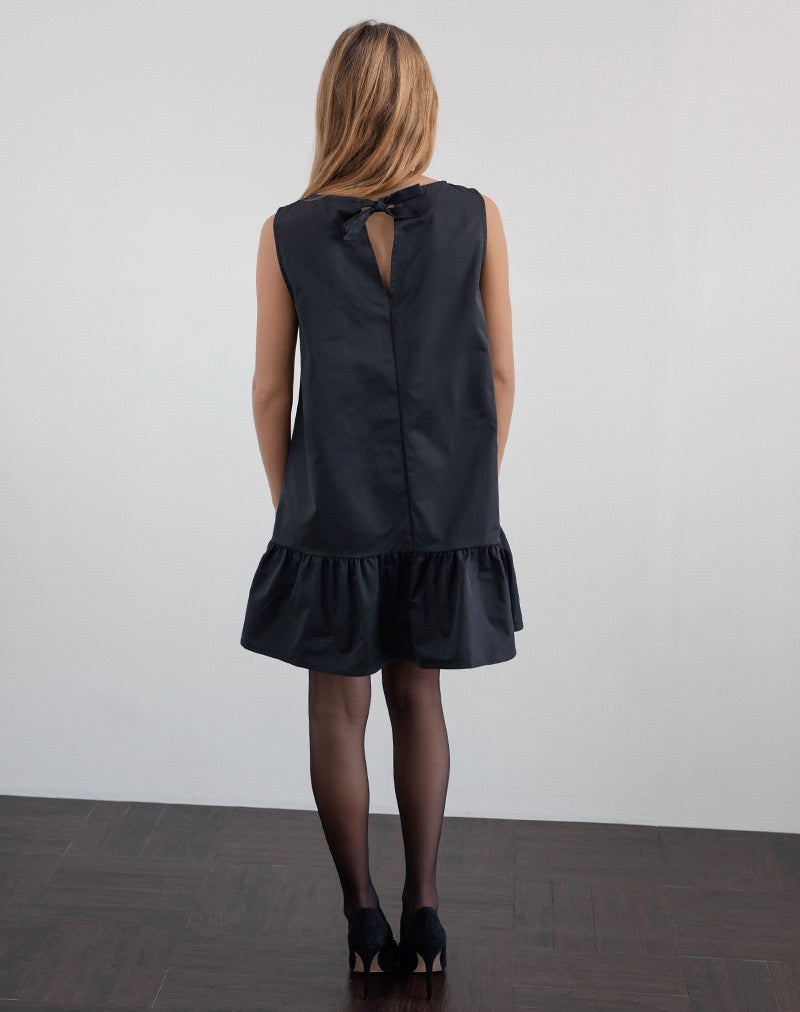 Arkana Babydoll Mini Vestido en Tafetán Negro