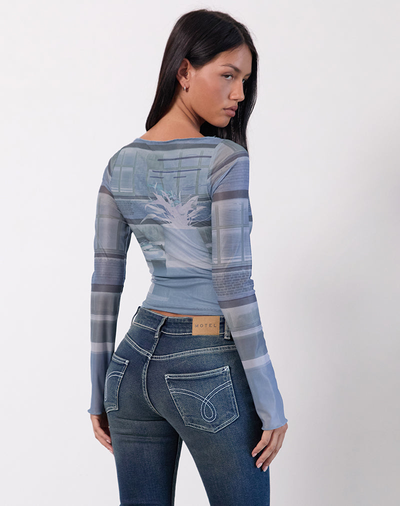 Imagen de Armali Top de manga larga con estampado de salón Azul