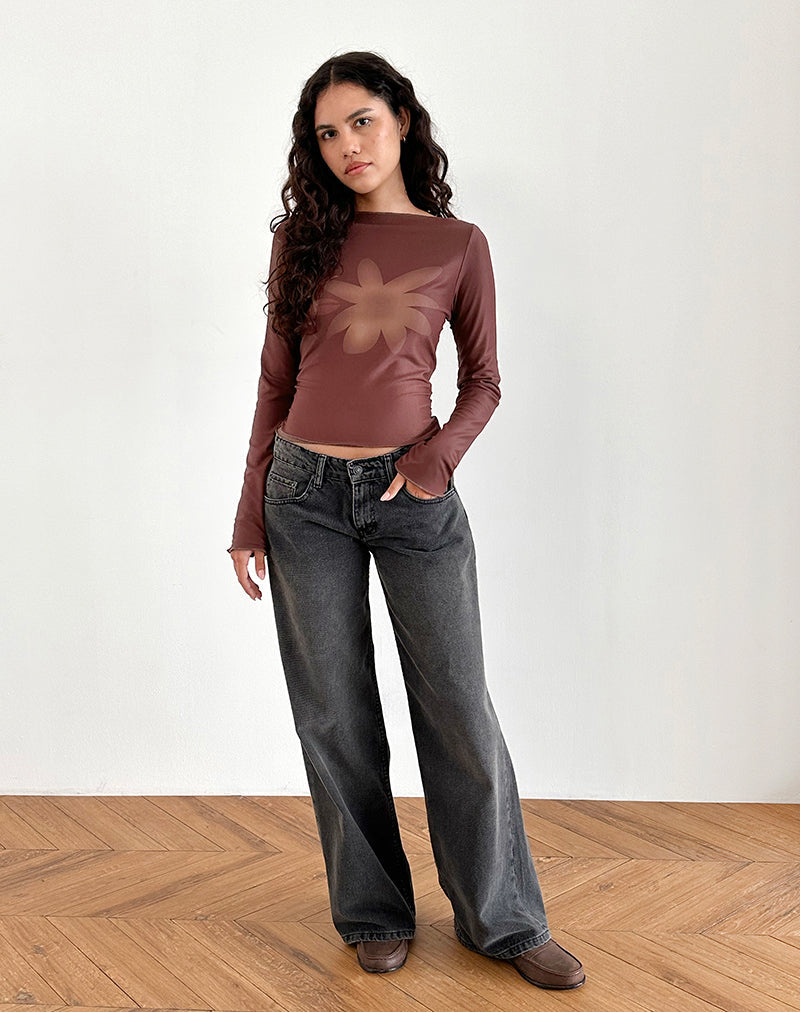 Imagen de Armali Top de Malla Flor Tonal Marrón