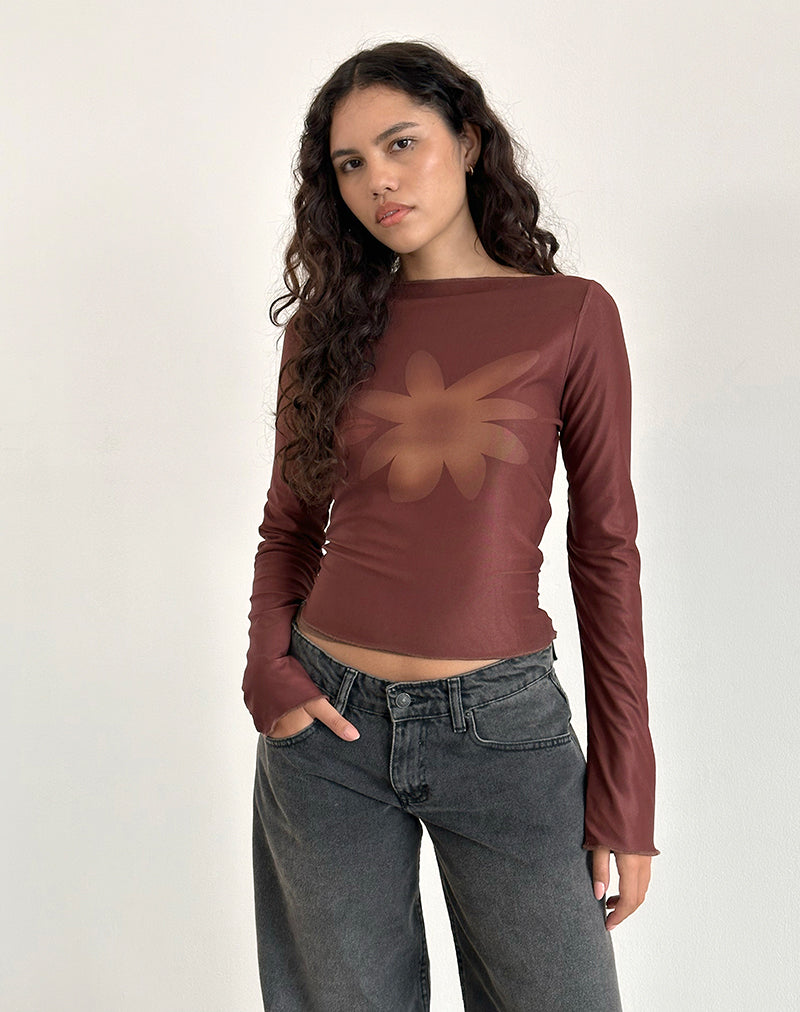 Imagen de Armali Top de Malla Flor Tonal Marrón