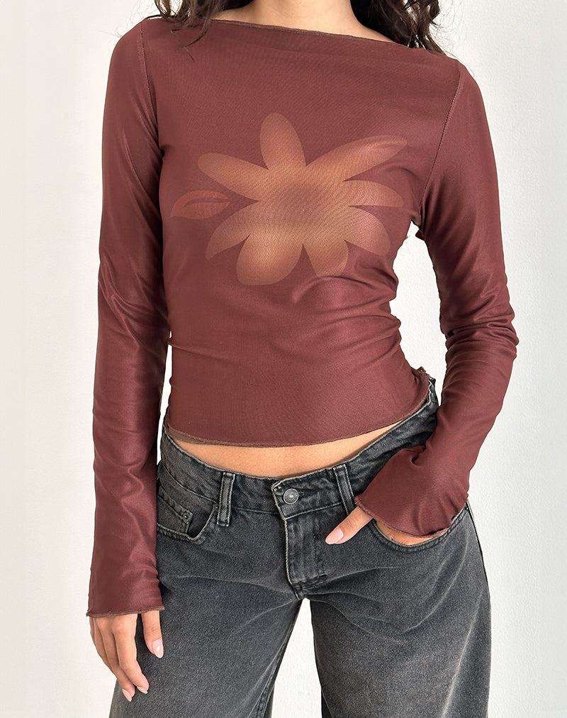 Imagen de Armali Top de Malla Flor Tonal Marrón