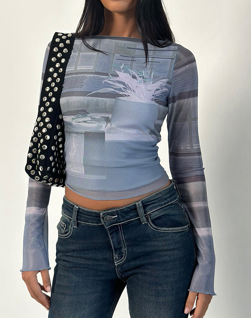 Imagen de Armali Top de manga larga con estampado de salón Azul