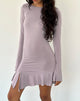 Imagen del minivestido Arwen con volantes y sin espalda, en color Slinky Mauve