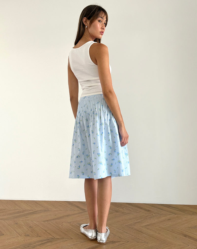 imagen de Asada Midi Skirt in Blue Flower Gingham