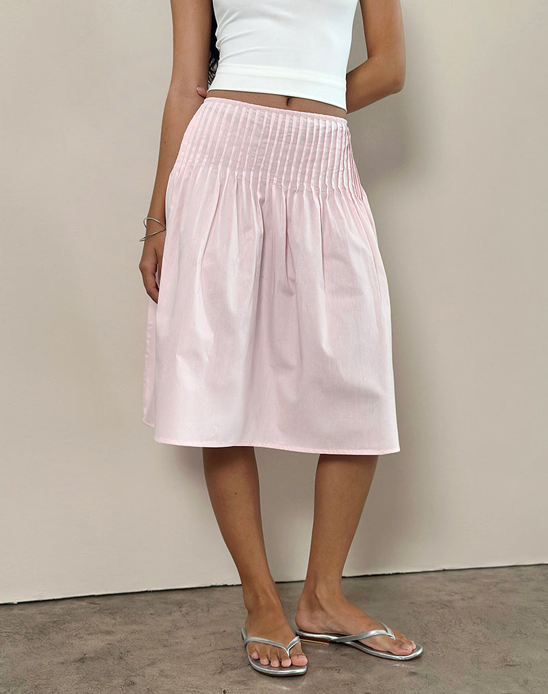 Falda Asada Midi Rosa Claro