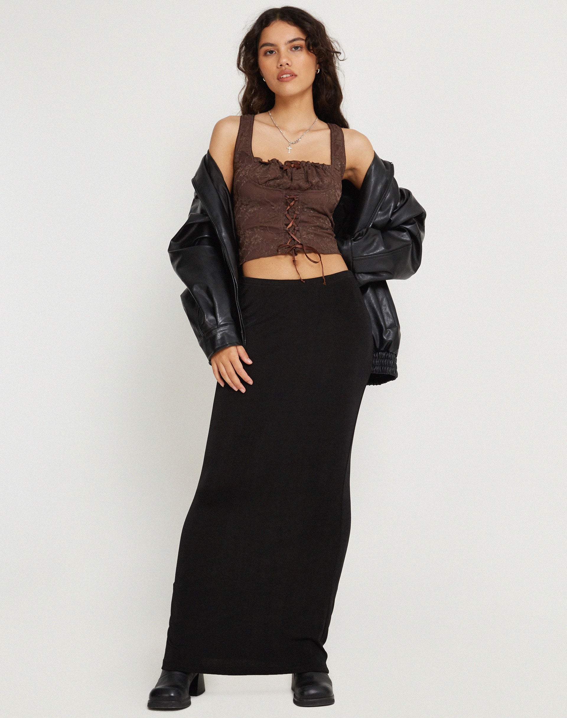 imagen de Asahi Crop Top de Encaje Marrón Castaño