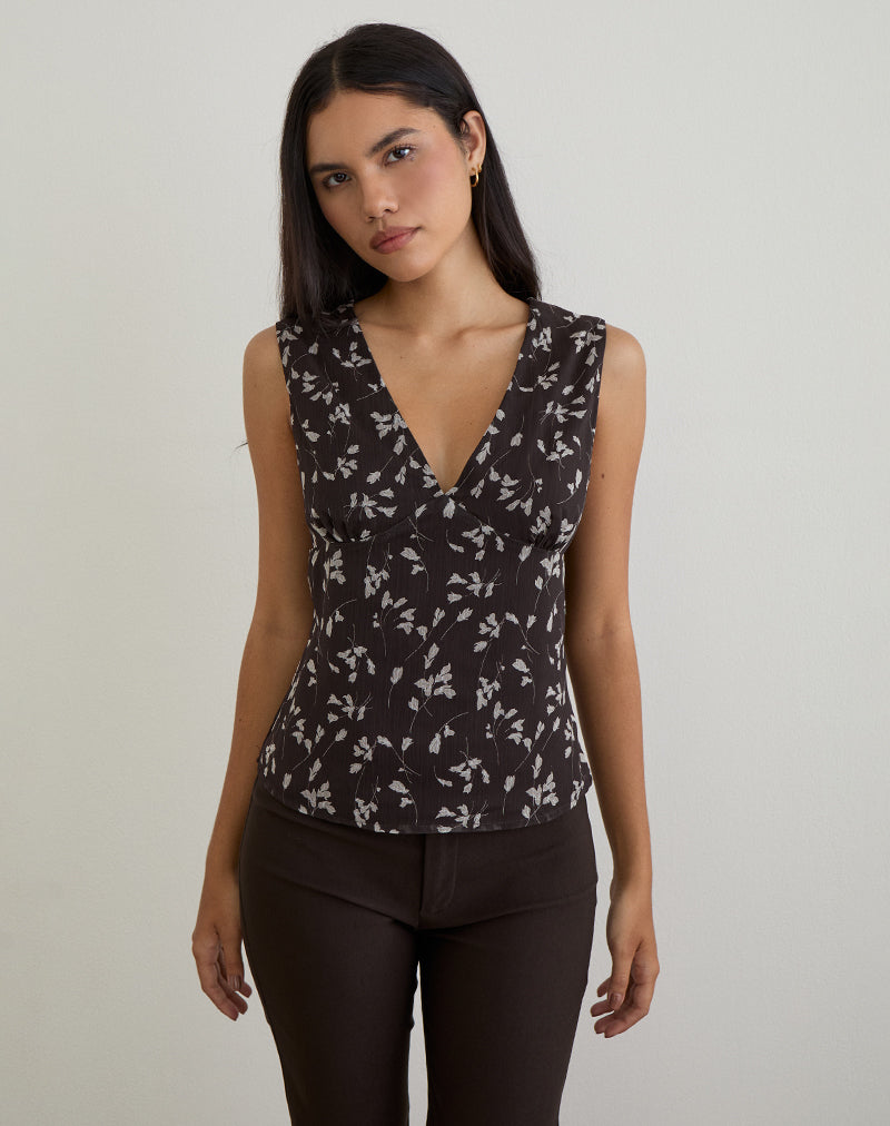 Top Asali de gasa floral marrón
