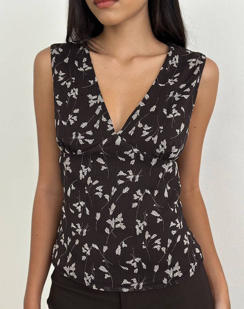 Top Asali de gasa floral marrón