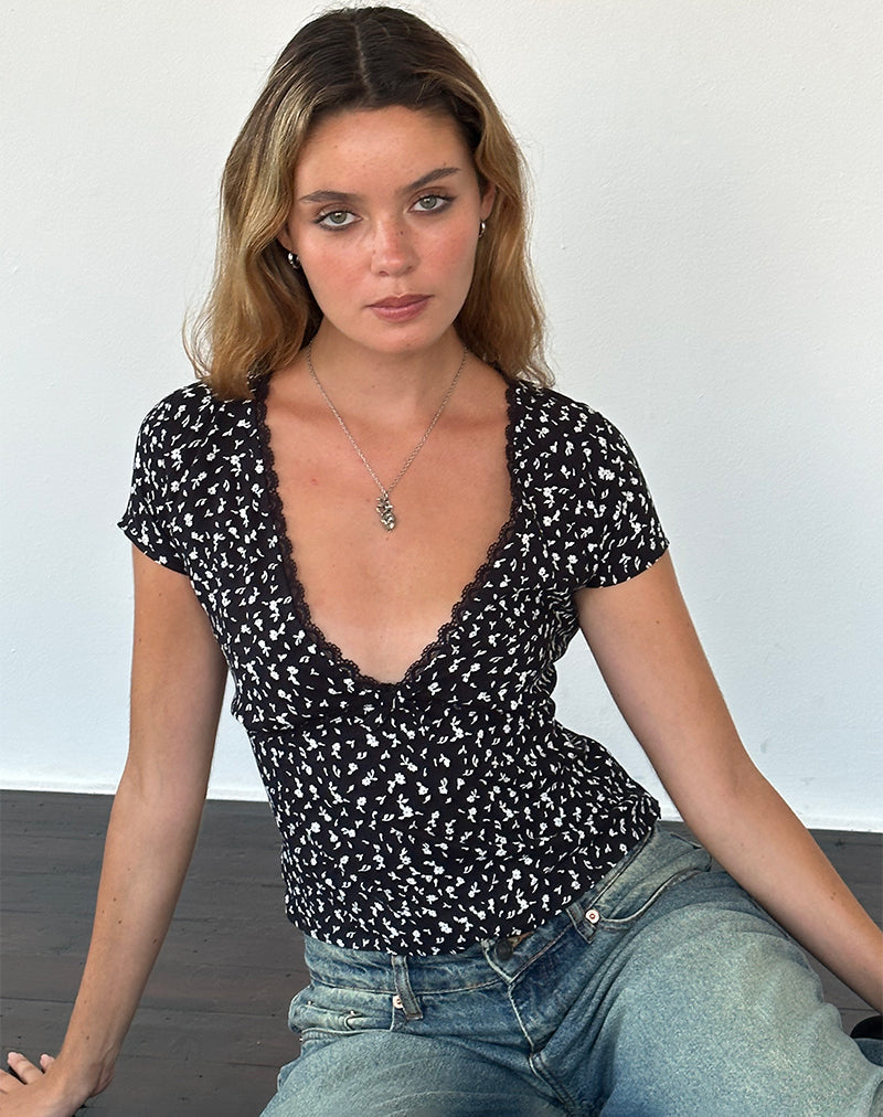 Top Asani en negro Ditsy Romance