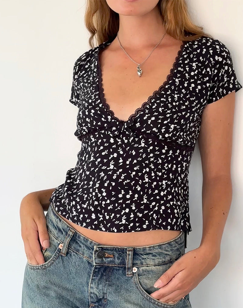 Top Asani en negro Ditsy Romance