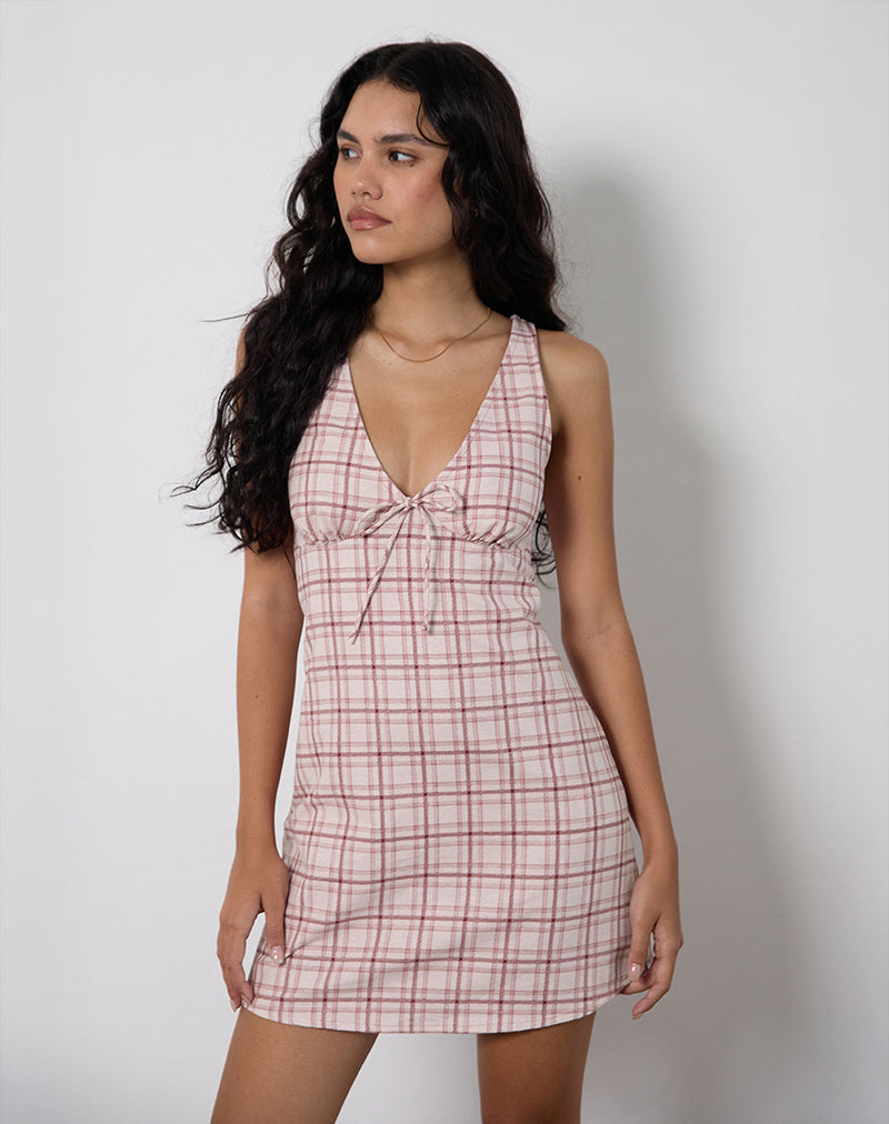 Minivestido Asatari en tartán básico rosa