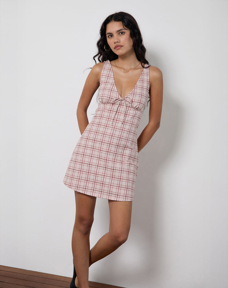 Minivestido Asatari en tartán básico rosa