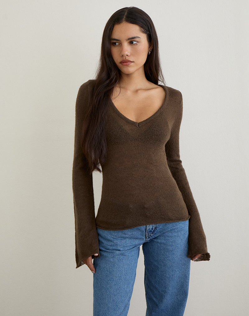 Top Ashla en punto transparente Chocolate oscuro