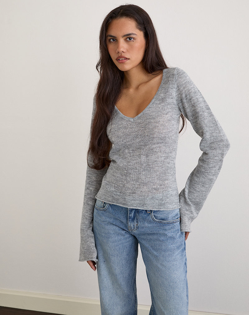 Imagen de Ashla Top de manga larga en Sheer Knit Gris