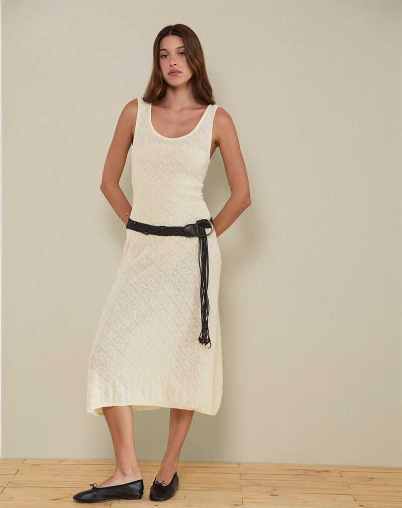 Vestido Ashtin Midi en Pointelle Marfil