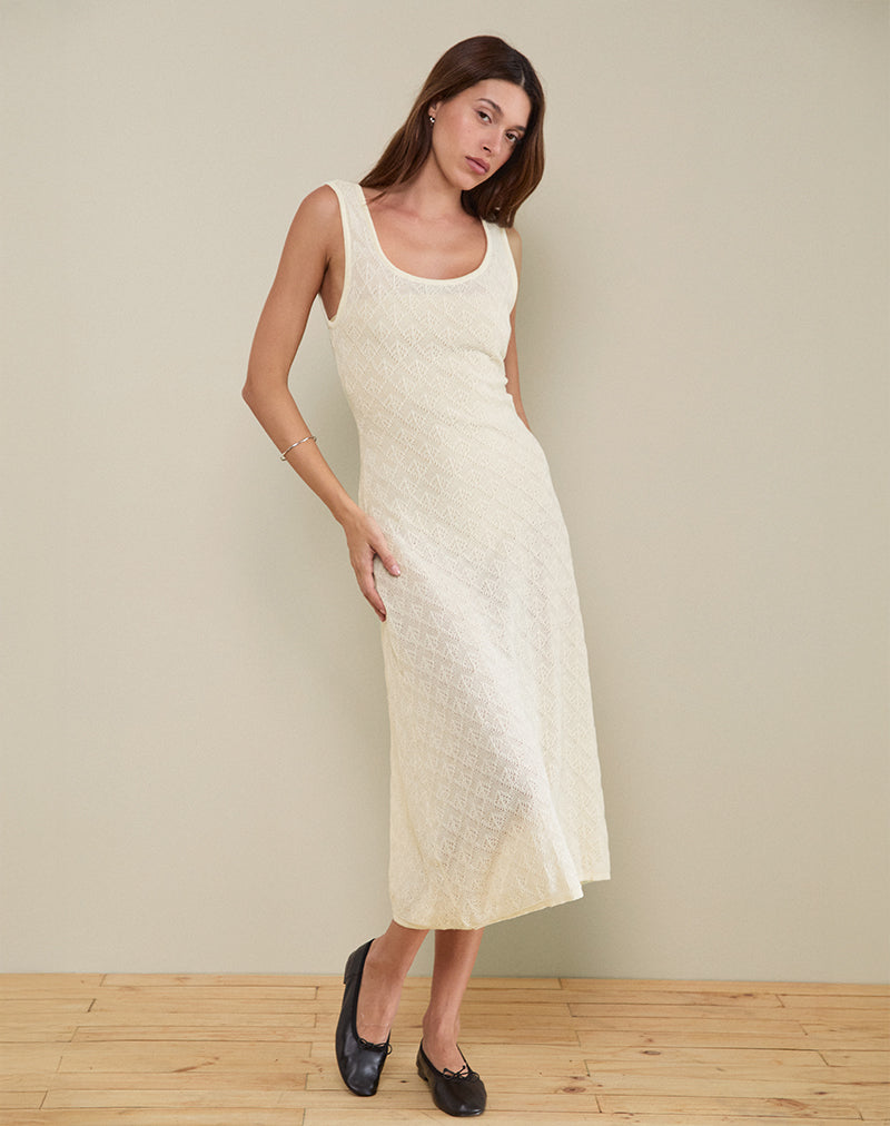 Imagen del vestido Ashtin Midi Dress in Pointelle Ivory