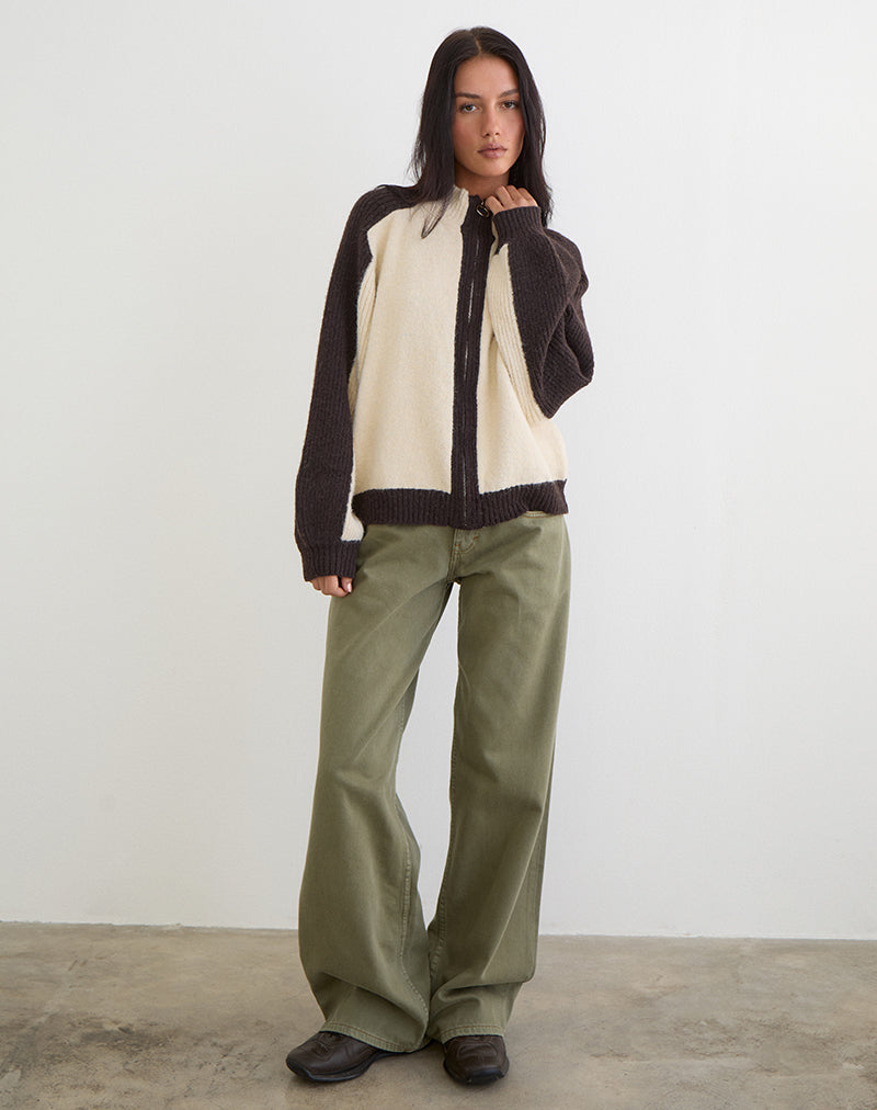 Jersey Asrar en punto color crema y marrón