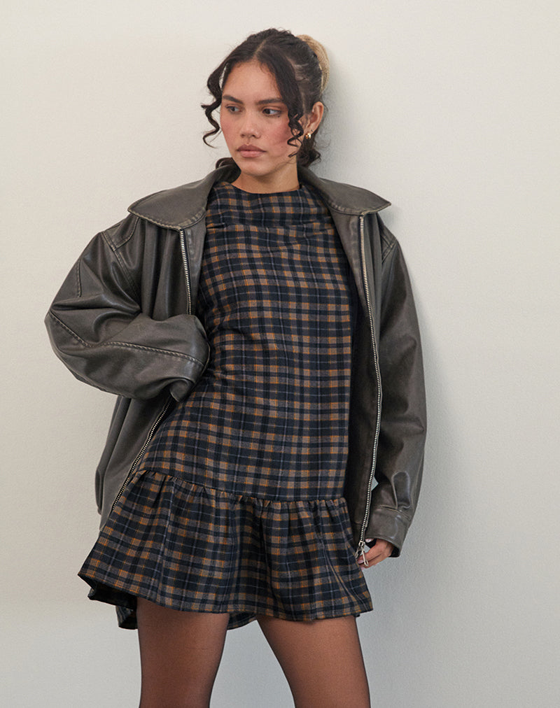 Imagen de Asterin Mini Smock Dress in Navy Mustard Check