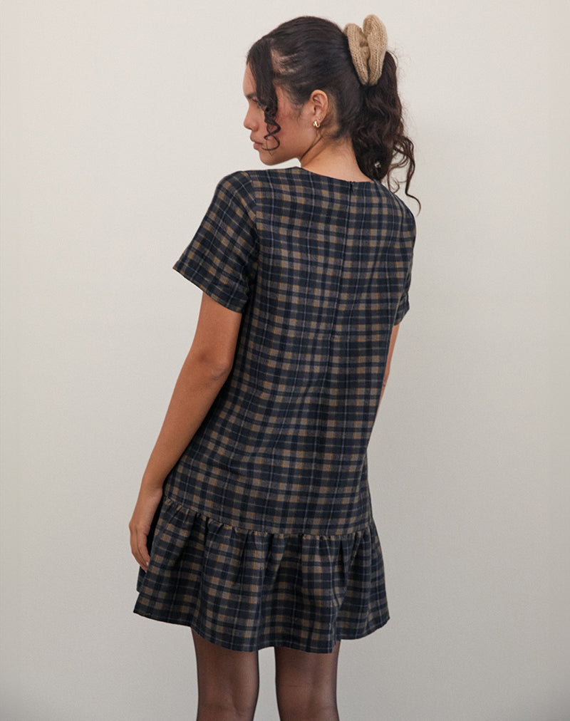 Imagen de Asterin Mini Smock Dress in Navy Mustard Check