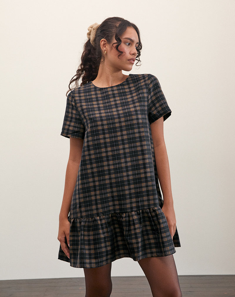 Imagen de Asterin Mini Smock Dress in Navy Mustard Check