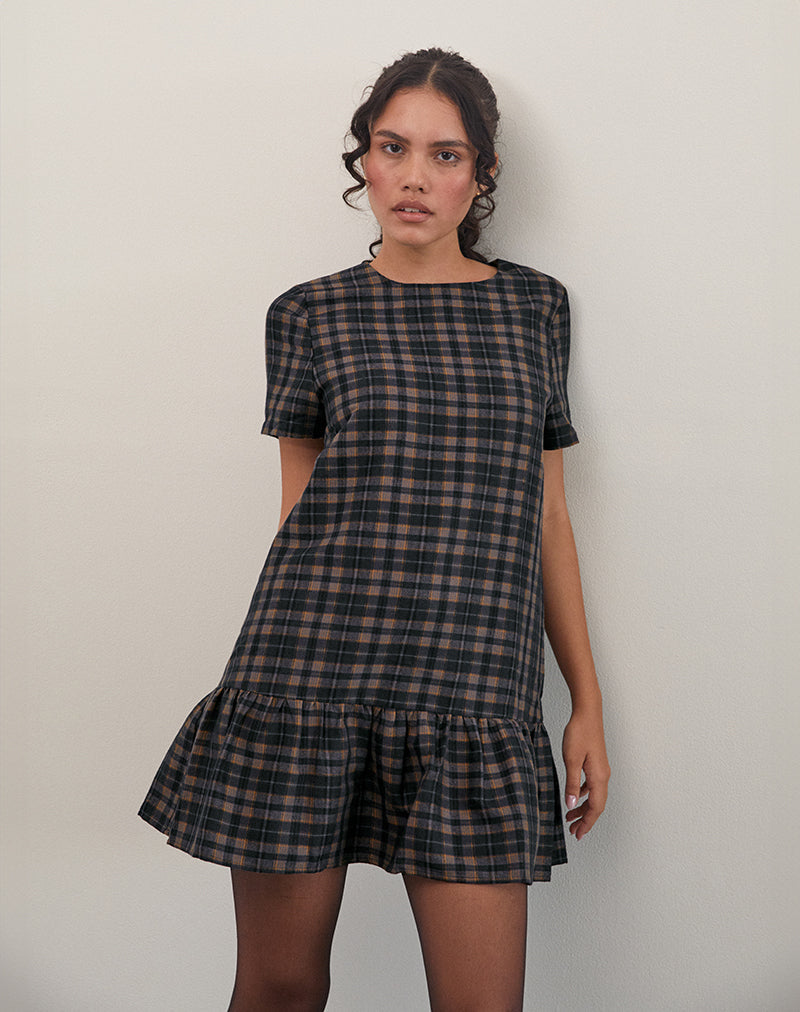 Imagen de Asterin Mini Smock Dress in Navy Mustard Check