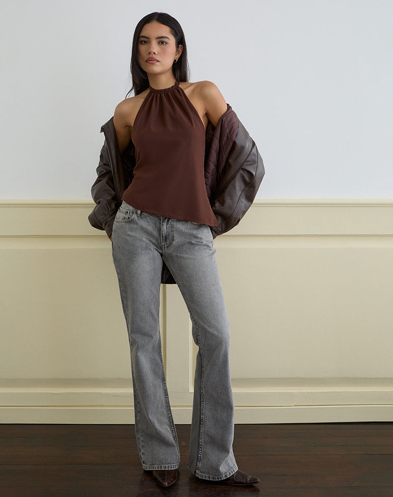 Top Astina Cuello Haltern en Chiffon Marrón
