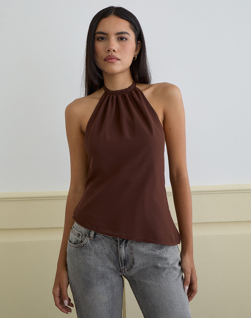 Top Astina Cuello Haltern en Chiffon Marrón
