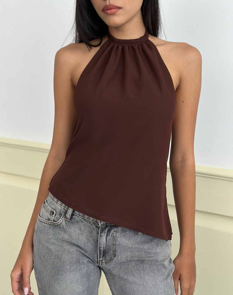 Top Astina Cuello Haltern en Chiffon Marrón