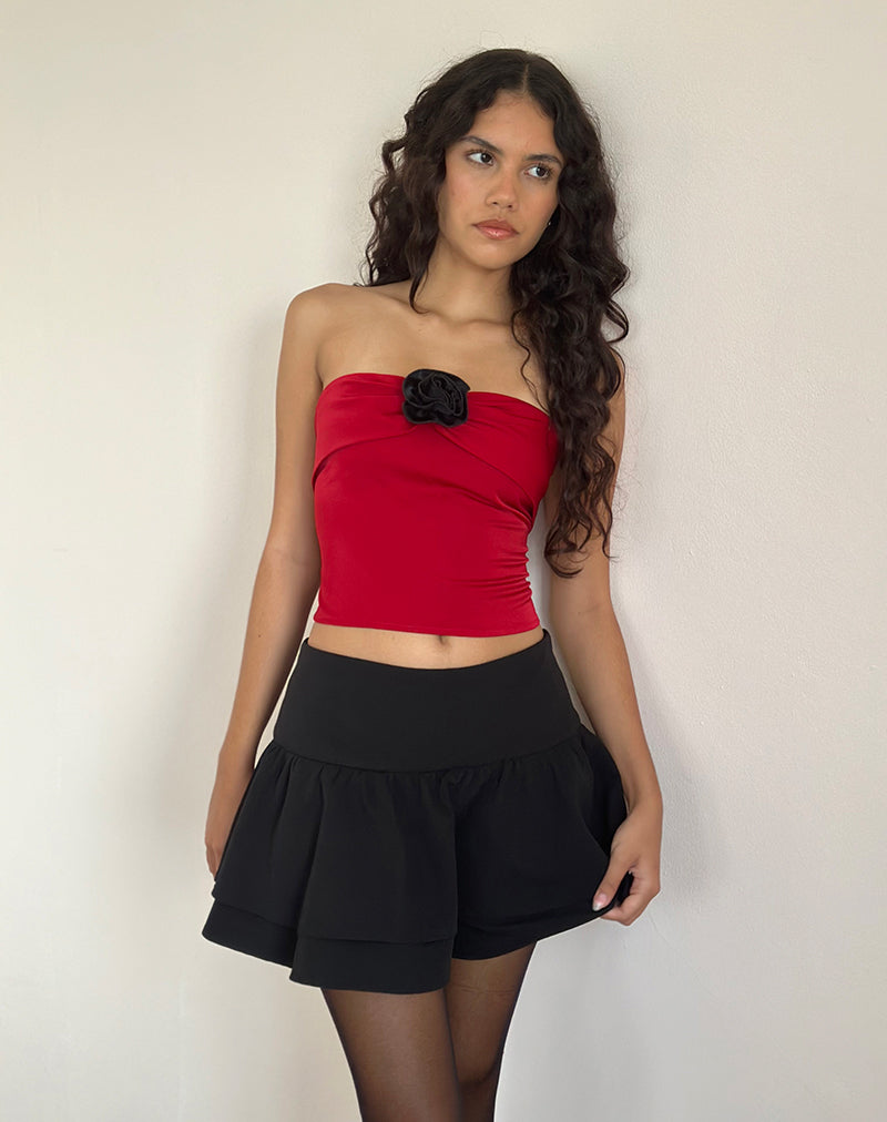Astrum Bandeau de satén rojo con rosa negra