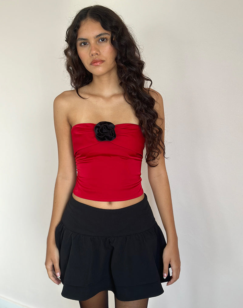 Imagen de Astrum Bandeau de satén rojo con rosa negra