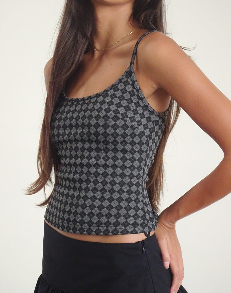 Imagen de Atarah Knit Cami Top en Argyle Negro Gris