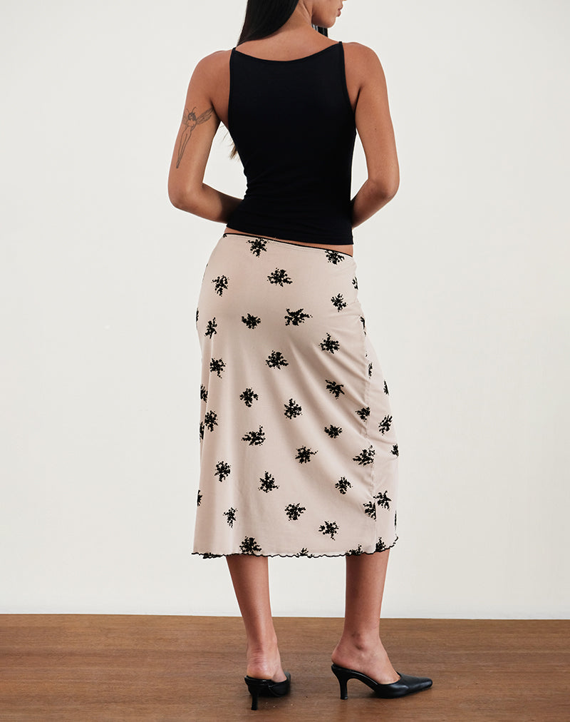 Imagen de Atira Falda midi en racimo Ditsy Floral Flock Nude