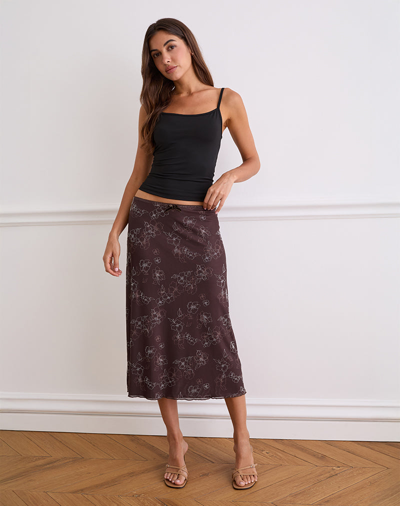 Imagen de Atira Falda Midi en Doodle Flower Flock Marrón