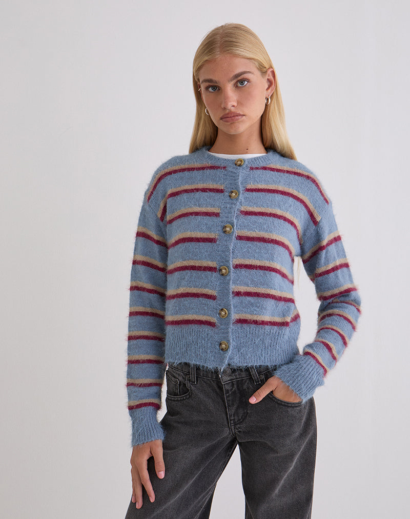 Imagen de Audrina Cardigan a rayas azules y rojas