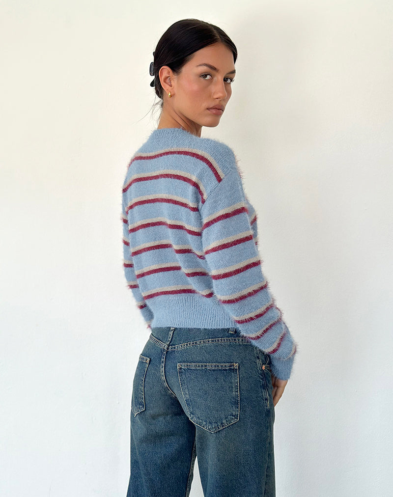 Imagen de Audrina Cardigan a rayas azules y rojas