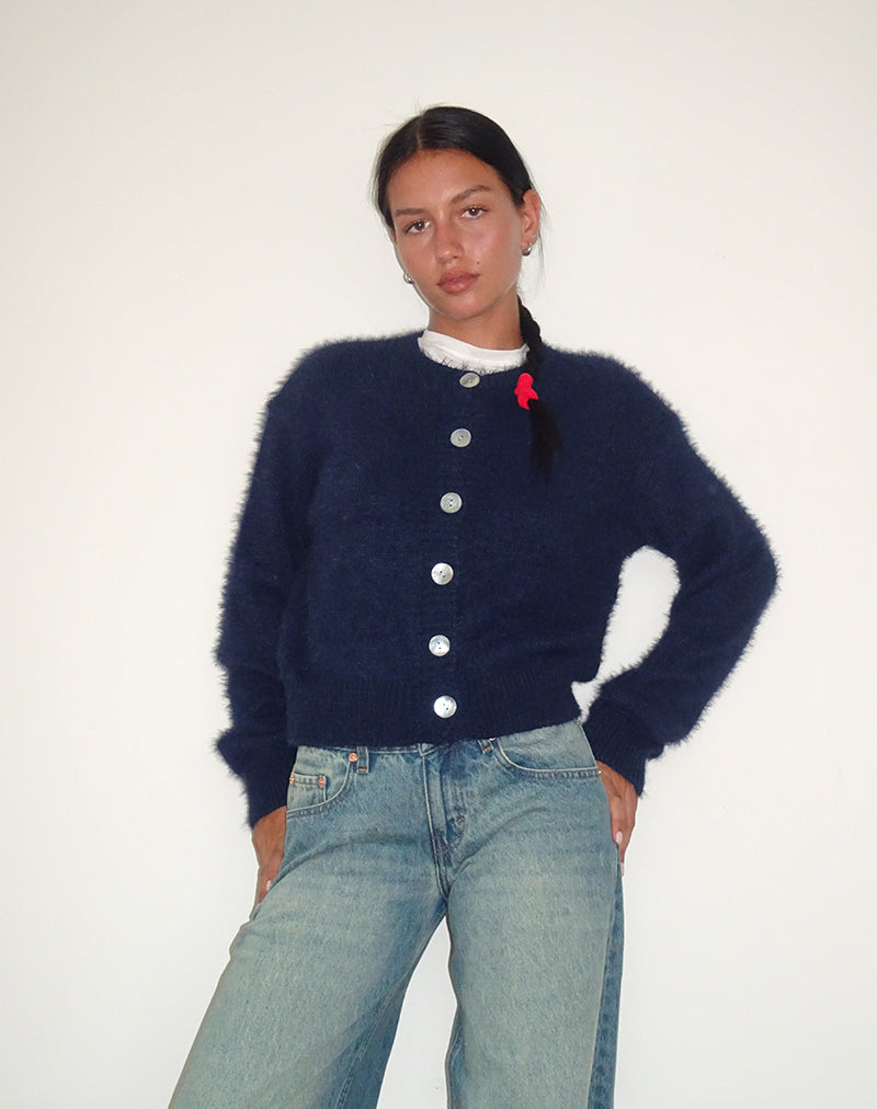 Audrina Cardigan De Punto Esponjoso Azul Marino