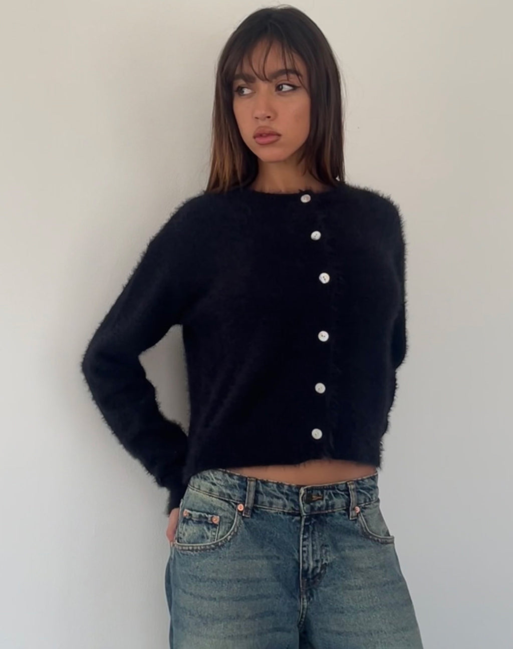 Audrina Cárdigan de punto mullido Negro
