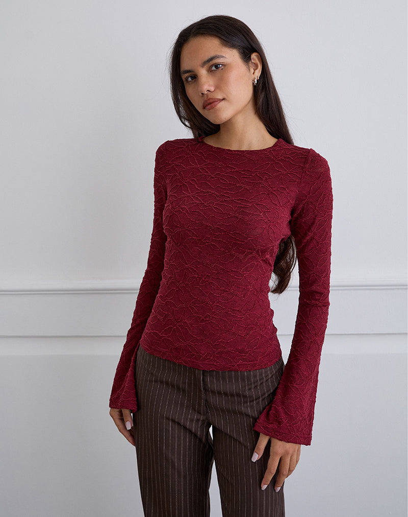 Aven Top asimétrico de punto texturizado Rojo