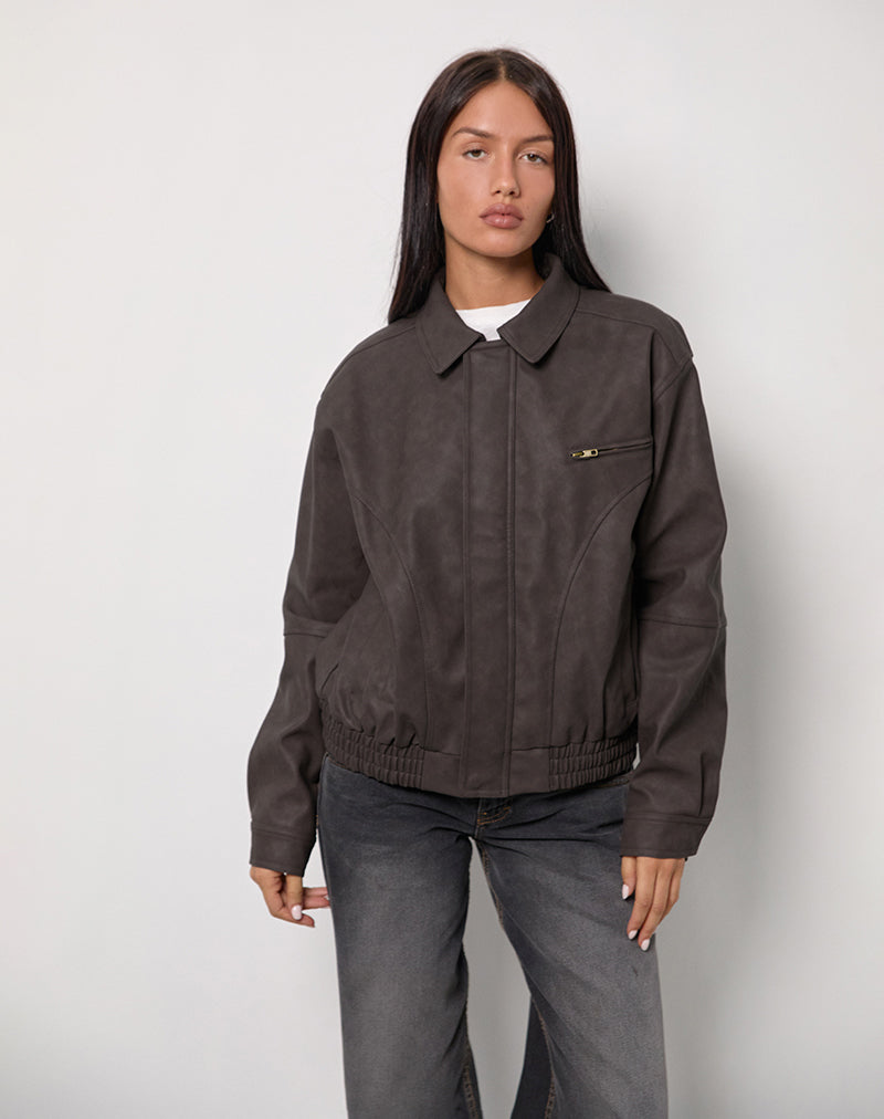 Chaqueta recortada Aviara de PU marrón oscuro