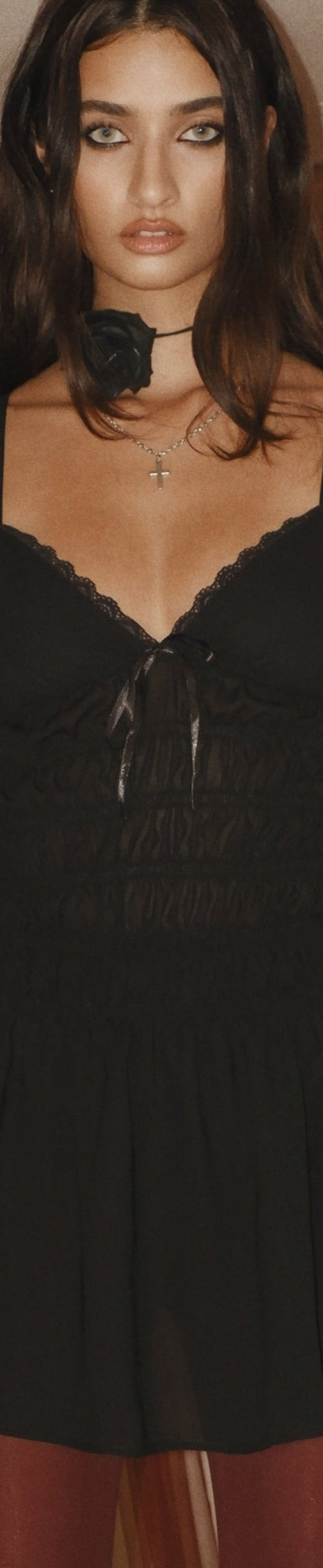 Imagen de Axely Mini Vestido de gasa con pliegues Negro